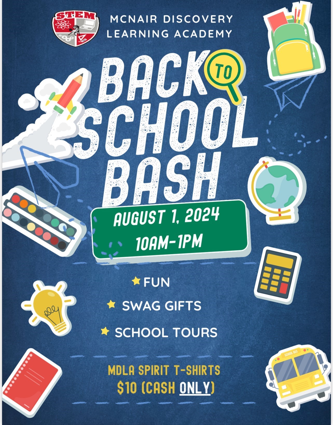 August 1, 2024 10am-1pm back to school bash